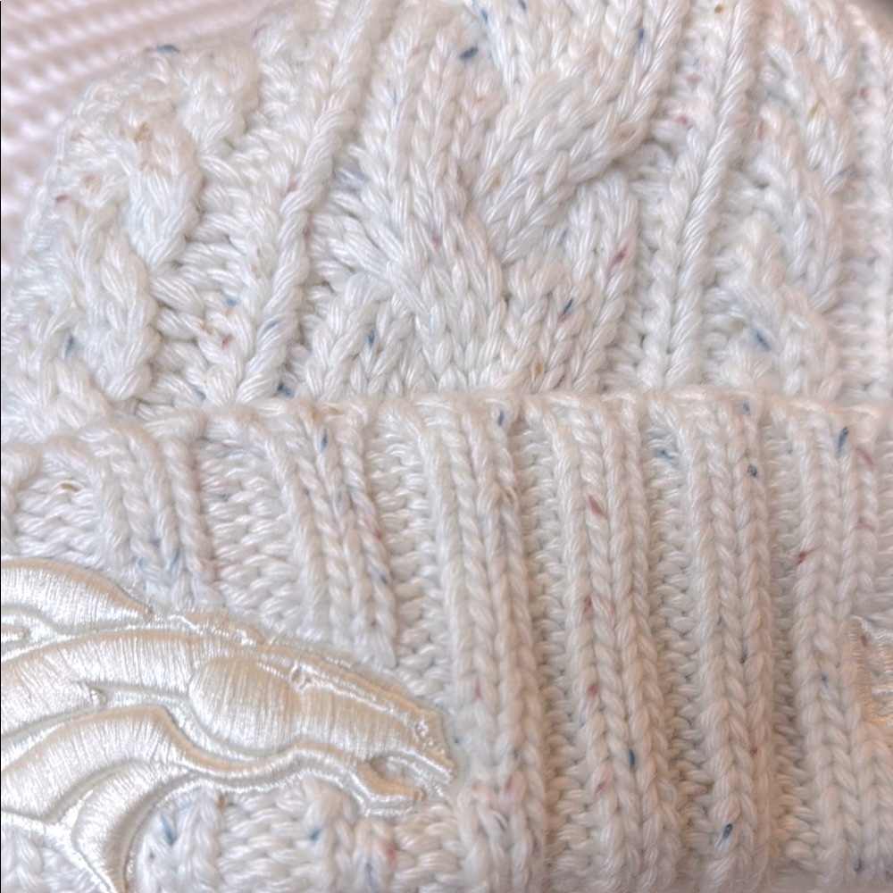 Denver Broncos Cream Knit Beanie with Pom Pom - Picture 5 of 8